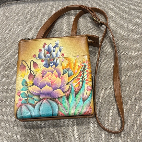 Anuschka Hand-Painted Floral Crossbody Bag